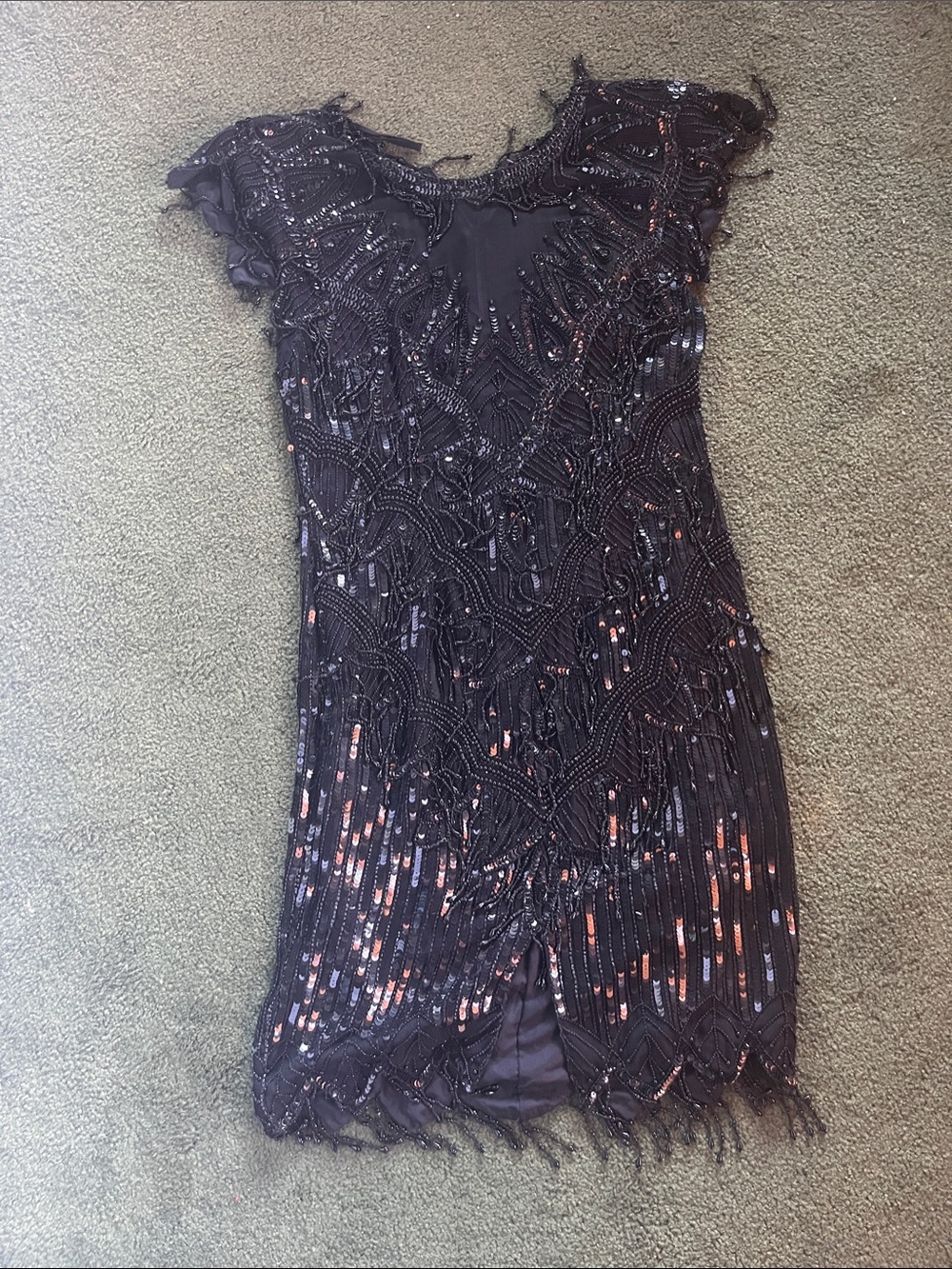 Vintage Black Beaded Cap-Sleeve Party Dress